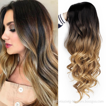 Vigorous High Quality Synthetic Long Wavy Ombre Brown Wig for Women Cosplay Heat Resistant Fiber Curly Colorful Wig